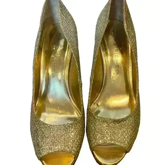 Marc Fisher Women’s Peep Toe Glitter Metallic  Pumps Gold And Silver Size 8.5 - Picture 2 of 12